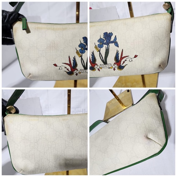 Authentic Gucci Canvas and Leather Pochette Cream/Green - Picture 8 of 13
